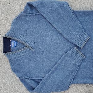 Pendleton V Neck Shetland Wool Blue Heathered Sweater Size Large